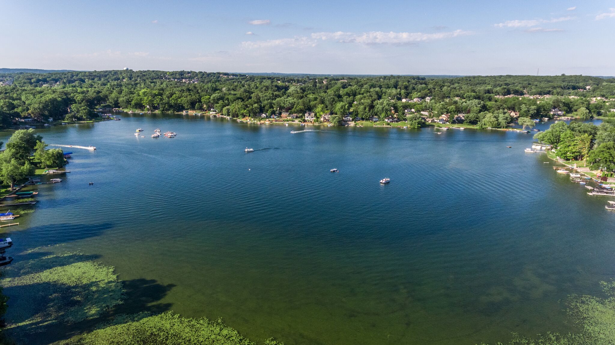 Aerial view of Cooley Lake homes in White Lake MI