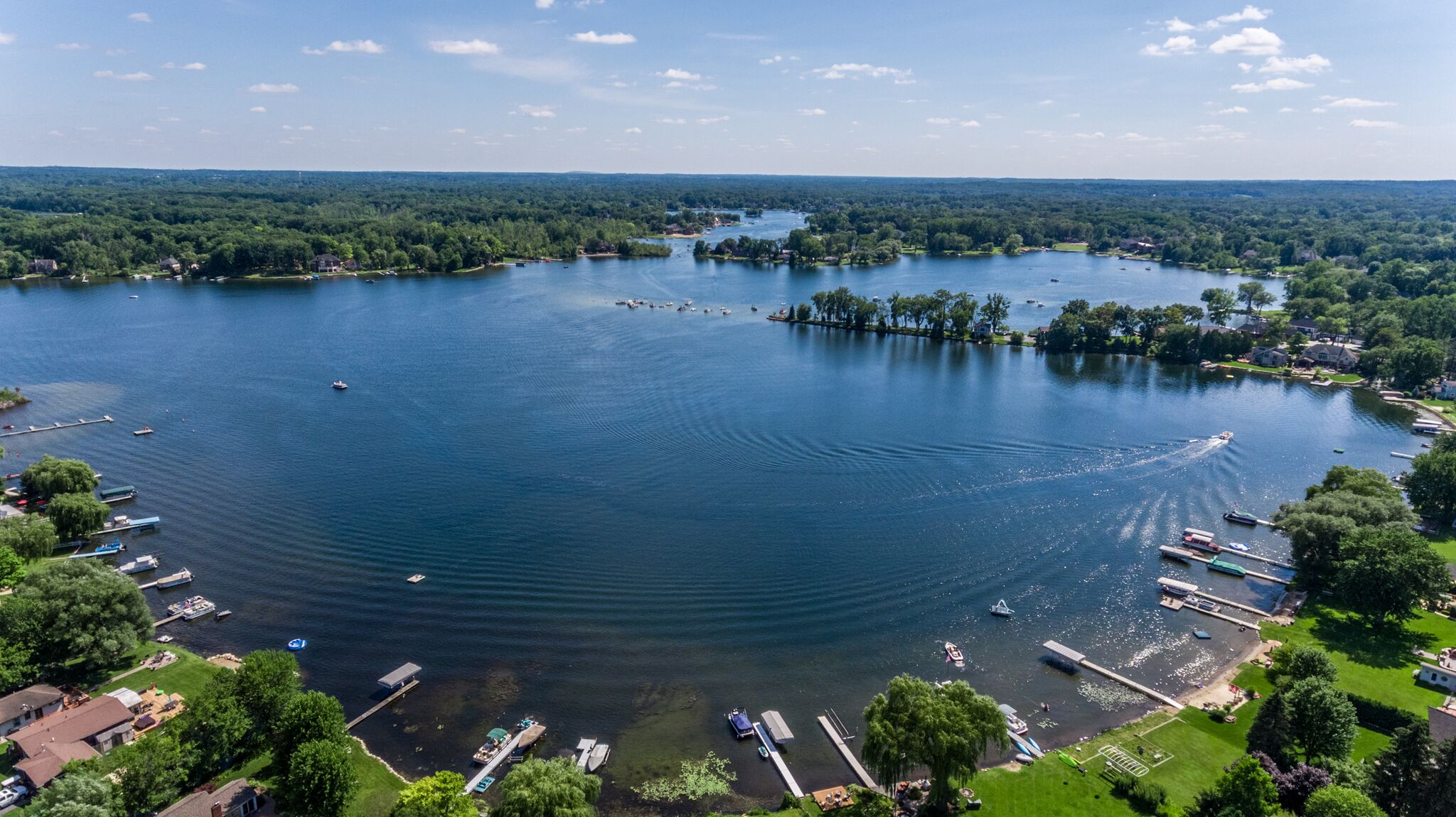 Aerial view of Commerce Lake in Oakland County MI