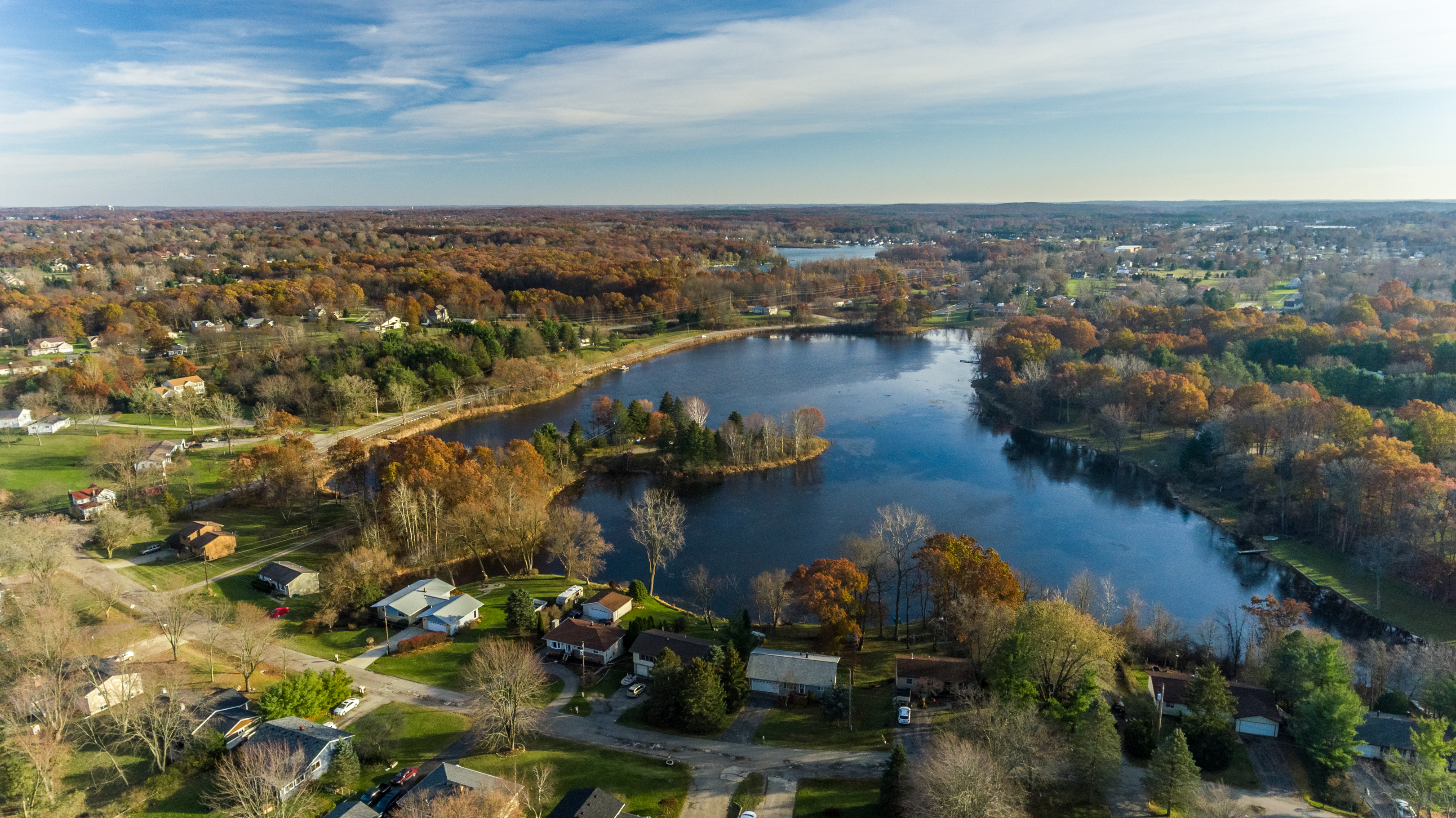 Aerial view of Peninsula Lake Highland MI
