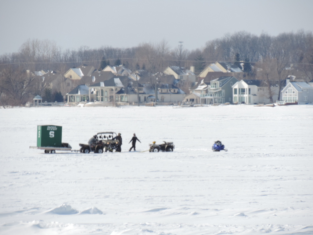 Ice Fishing on Walled Lake in Walled Lake MI