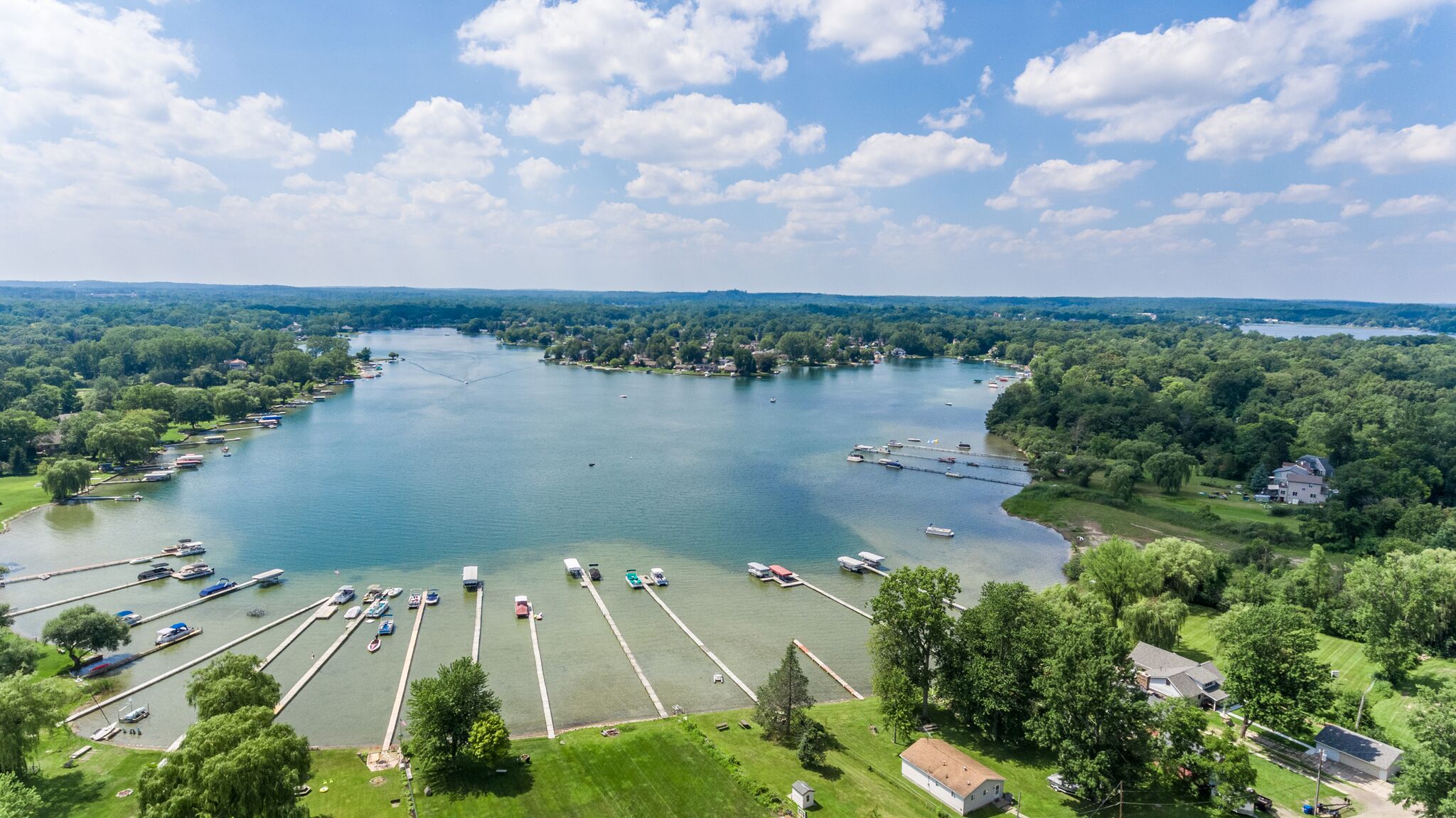 Aerial view on Clark Lake Commerce Michigan
