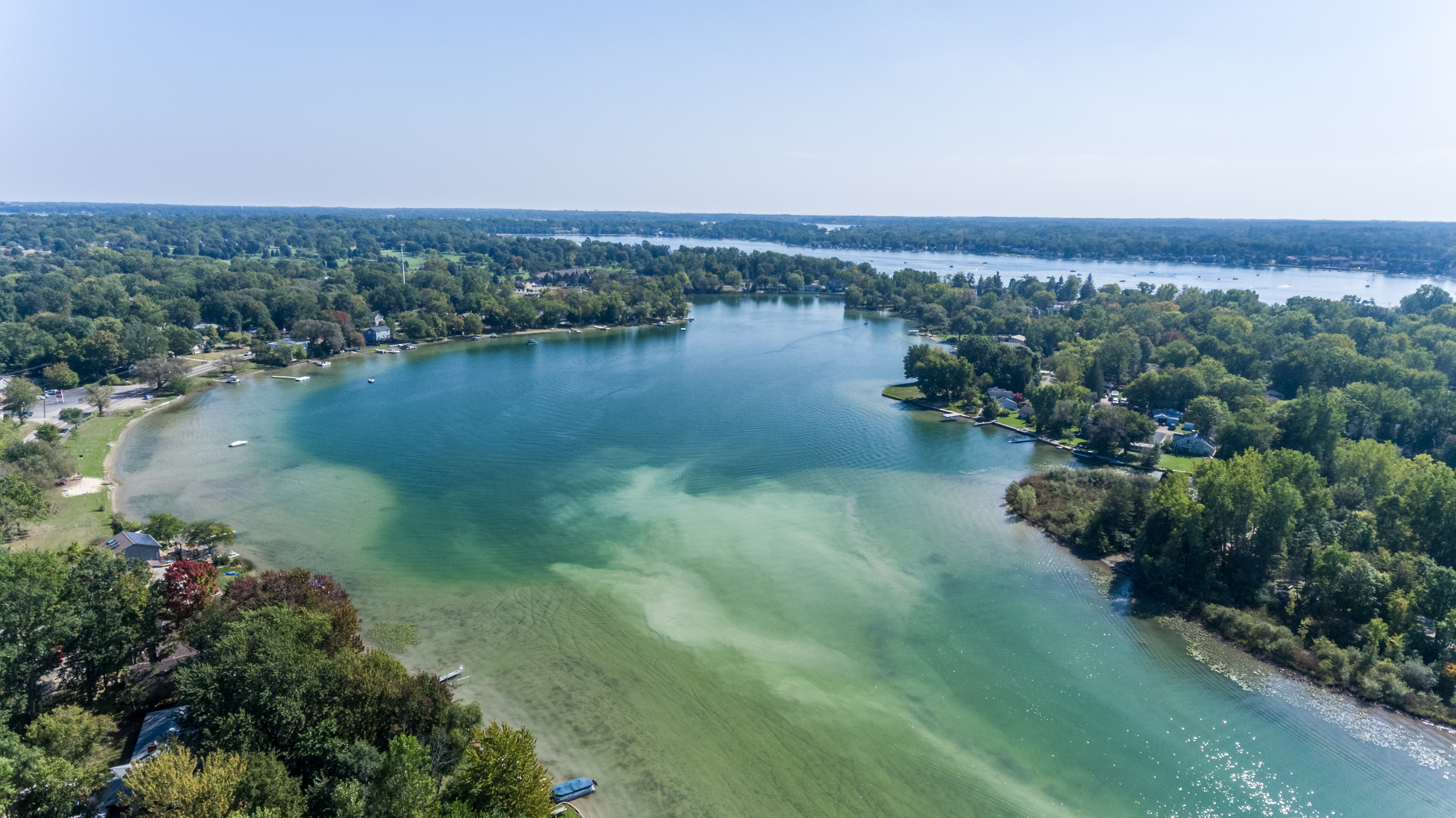 Aerial view of Crystal Lake in Pontiac MI