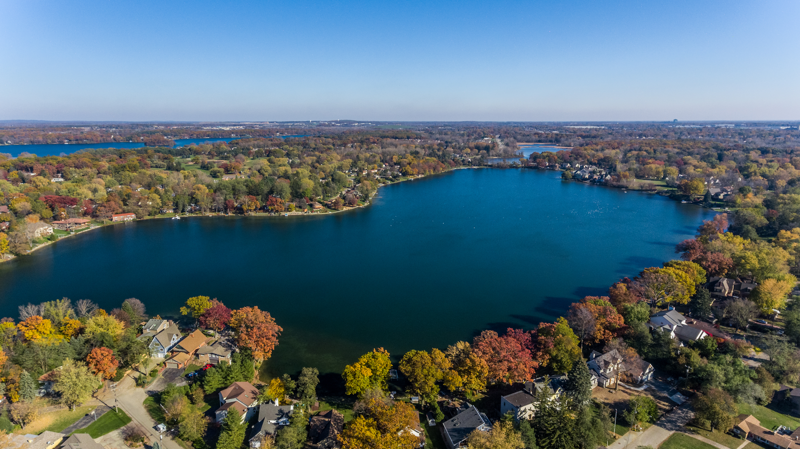 Aerial view of Silver Lake Waterford Michigan